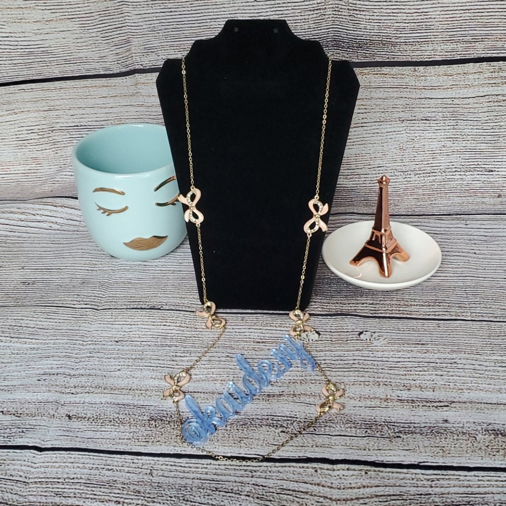 Long pink bows & crystals necklace